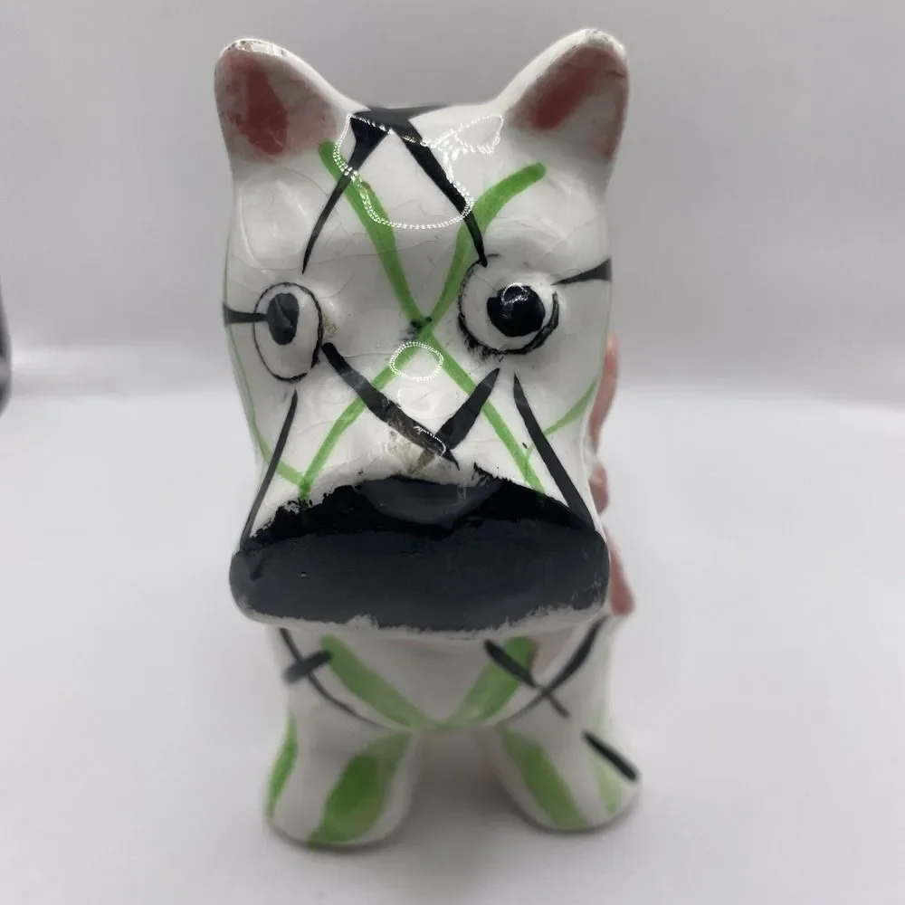 Vintage Japan Kitsch Patchwork Puppy Scottie Dog Planter Pot MCM 5